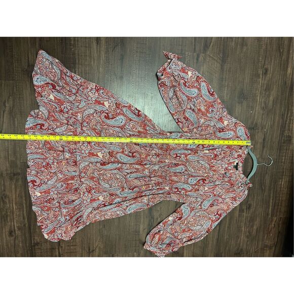 Talbots Split Neck Soft Dress - Sprinkle Paisley Red Ruffle Sleeve, Sz Large - Picture 5 of 10